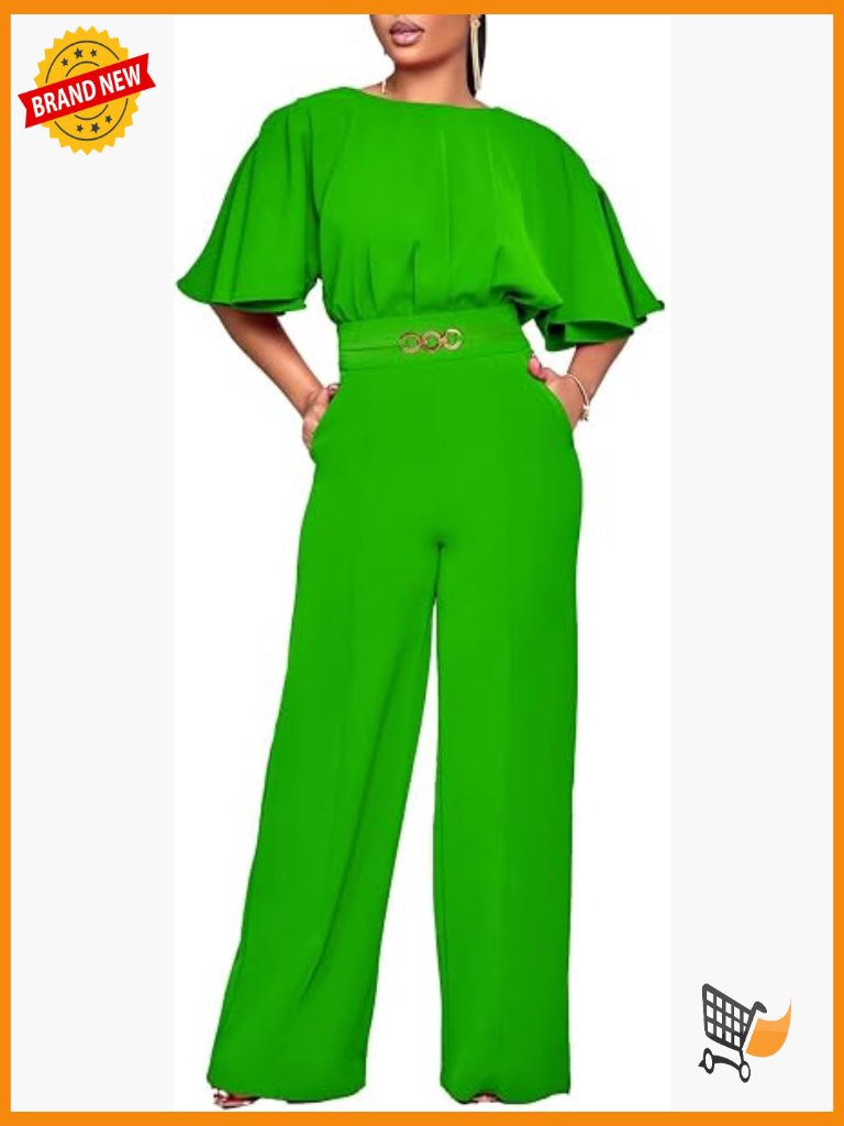 Plus Size Wide Leg Elegant Jumpsuit Dressy Short Sleeve Loose Fit Party Outfit